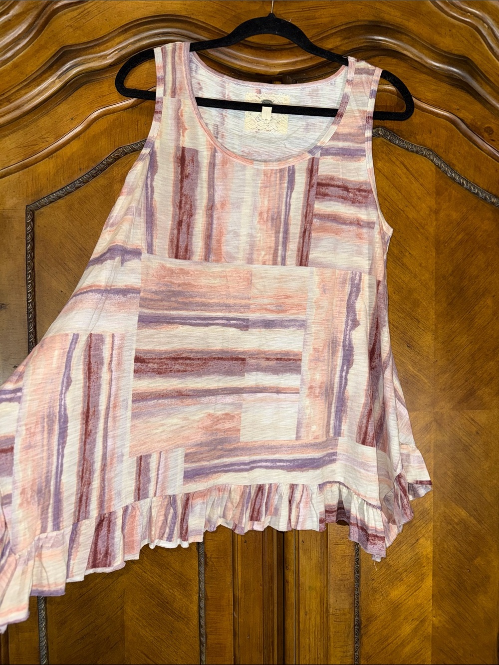 Cupio Pink and Mauve Striped Ruffle-Hem Tank